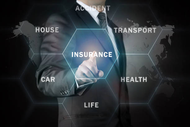 businessman hand touch insurance on screen, insurance concept - insurance law insurance agent protection imagens e fotografias de stock