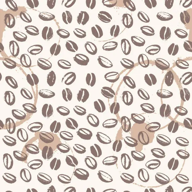 Vector illustration of Vector seamless pattern with hand drawn coffee beans isolated on white background.