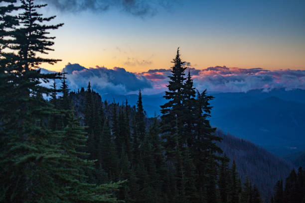 Orange colors on the tops of clouds after sunset