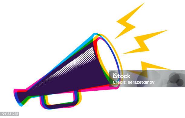 Vector Megaphone In Cmyk Style Stock Illustration - Download Image Now - Megaphone, Icon, Shouting