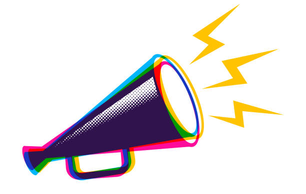 vector megaphone theo phong cách cmyk. - la hét tiếng nói hình minh họa sẵn có