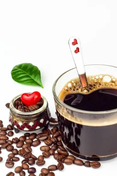 Cup of espresso on white background. Cup of coffee americano. Hot drink for health