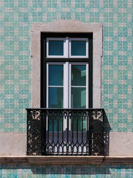 Oporto, Portugal - july 2016: Typical Portuguese Architecture: Tile Azulejos Window - Portugal.