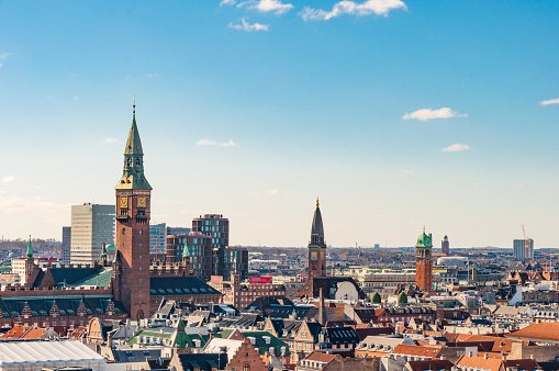Aerial view of city of Copenhagen in Denmark