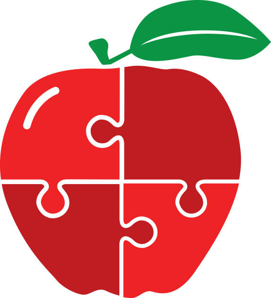 apfel-puzzle - red delicious apple illustrations stock-grafiken, -clipart, -cartoons und -symbole