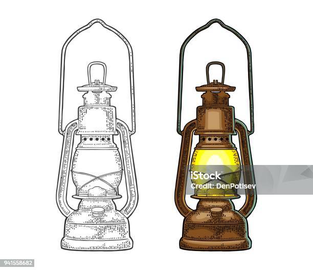 Antique Retro Gas Lamp Vintage Color Engraving Illustration Stock Illustration - Download Image Now