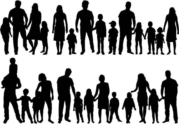 illustrazioni stock, clip art, cartoni animati e icone di tendenza di silhouette vettoriale della famiglia. - family
