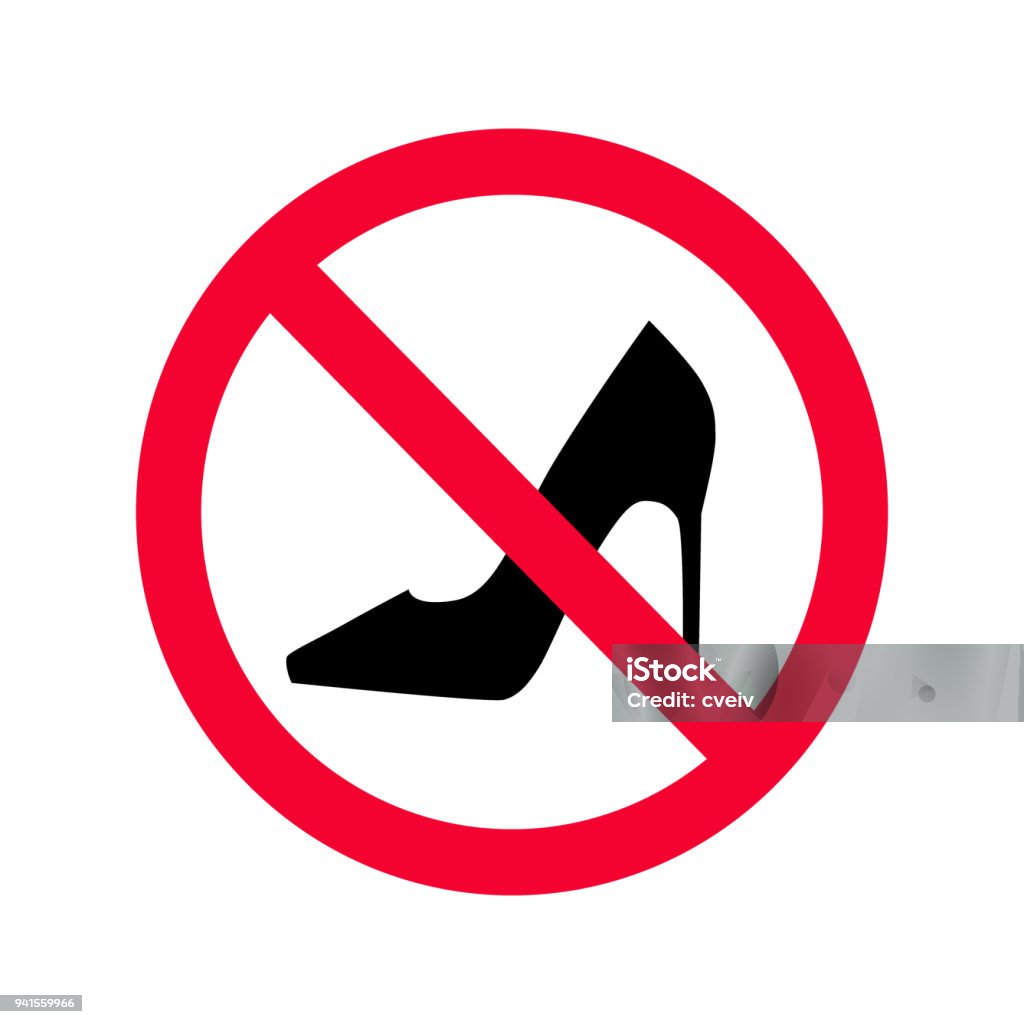 No high heels red prohibition sign. No high heels allowed sign. No high heels shoes. High Heels stock vector