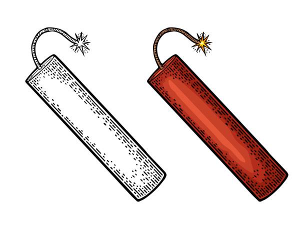 illustrations, cliparts, dessins animés et icônes de bombe de dynamite tnt. gravure vintage - bomb symbol explosive sparks