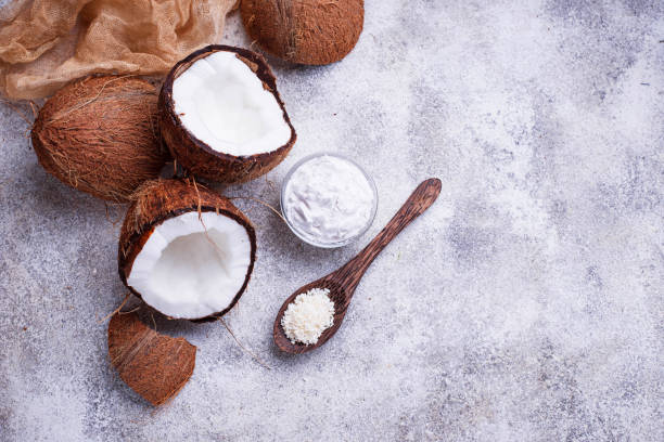 istock Natural coconuts oil and shaving. 941562632