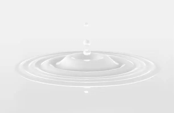 Vector illustration of Milk or white liquid drop, ripple surface. Cream circle with falling droplet. Yogurt or milk splash