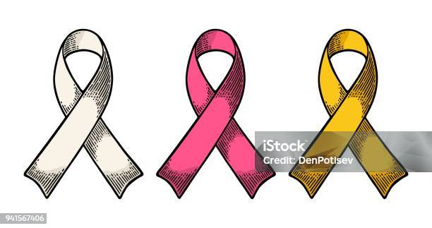 Set Color Ribbons Aids Awareness Isolated On White Background Stock Illustration - Download Image Now