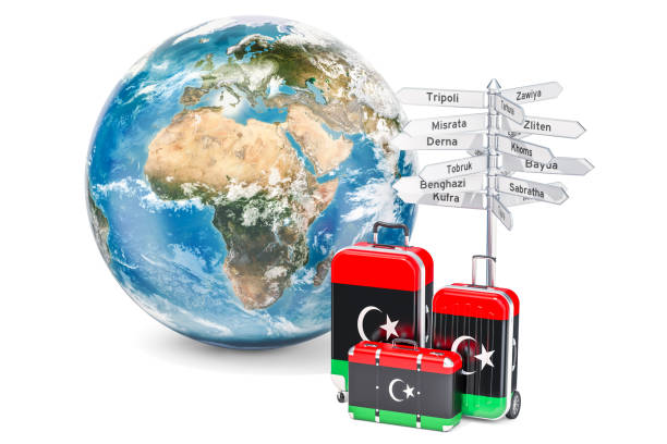 istock Libya travel concept. Suitcases with Libyan flag, signpost and Earth globe 941578706
