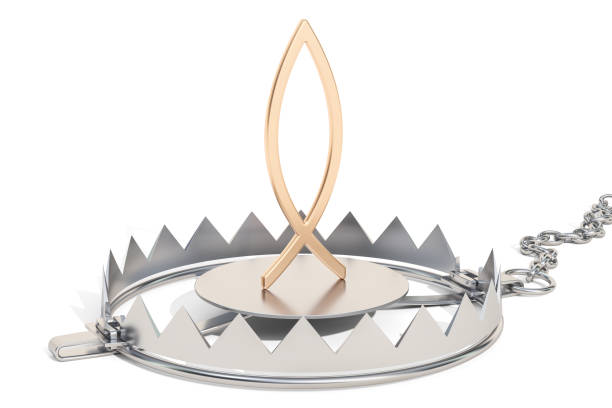 istock Trap with Ichthys, Christian Religion Trap concept. 3D rendering isolated on white background 941578736