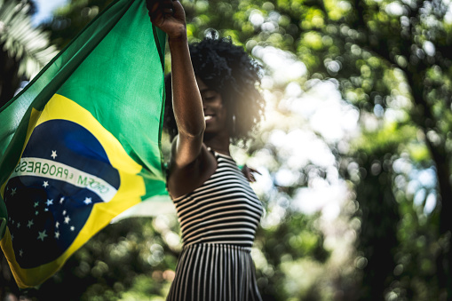 Brazilian Girl Celebrating with Brazil Flag