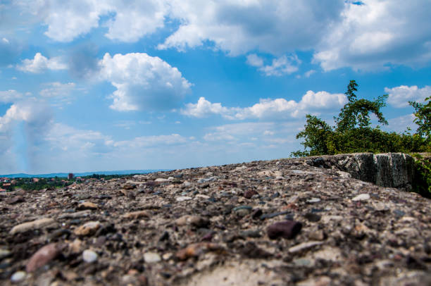 The beautiful sky and the texture of the stone wall