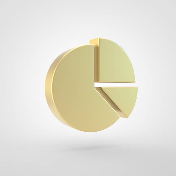Golden chart pie icon isolated on white background.