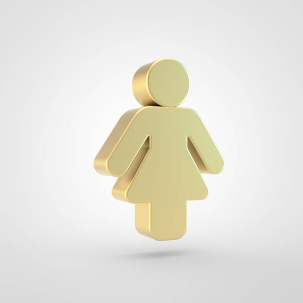 Female icon. 3d render of golden female symbol isolated on white background.