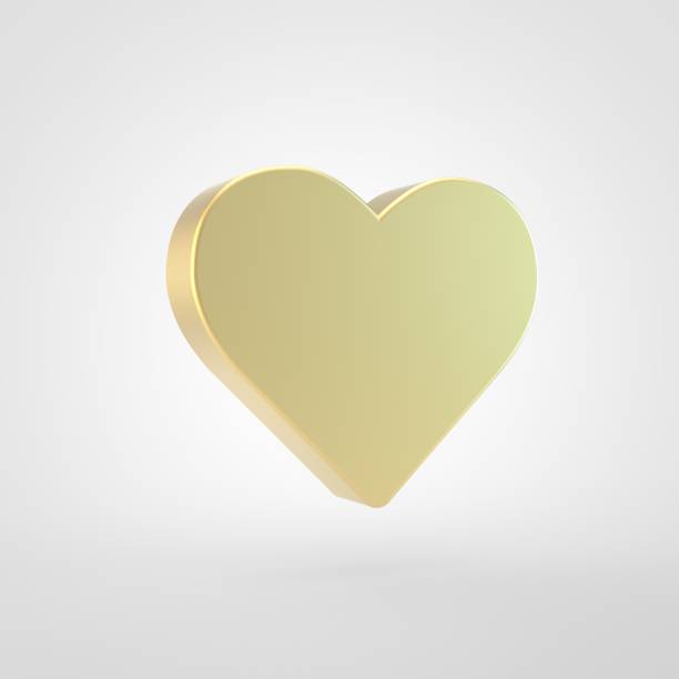 Heart icon. 3d render of golden heart symbol isolated on white background.