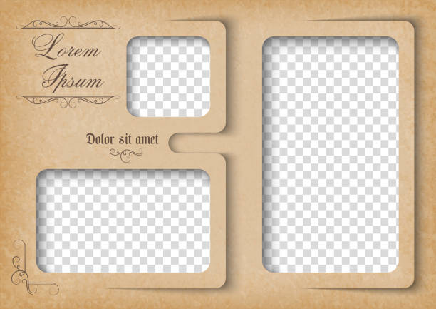 Template for photo collage in vintage style. Frames for clipping masks is in the vector file Family photo album. open photos stock illustrations