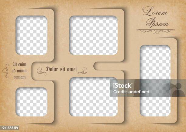 Template For Photo Collage In Vintage Style Frames For Clipping Masks Is In The Vector File Stock Illustration - Download Image Now
