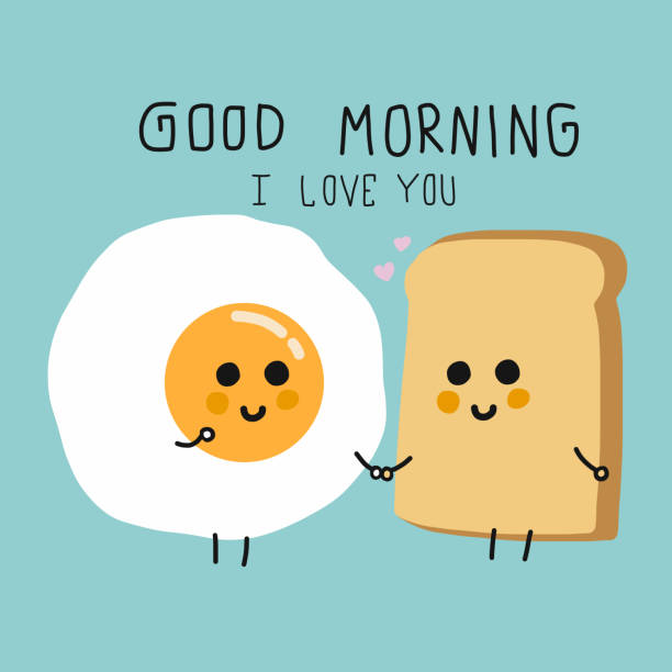 Egg And Bread Couple Cartoon Good Morning I Love You Stock Illustration -  Download Image Now - iStock