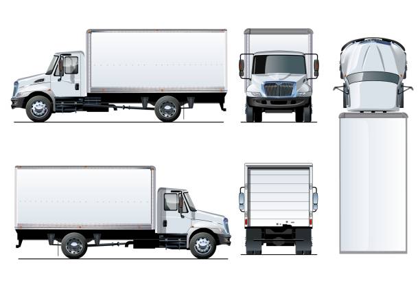 ilustraciones, imágenes clip art, dibujos animados e iconos de stock de plantilla de camión vector aislado en blanco - trucking