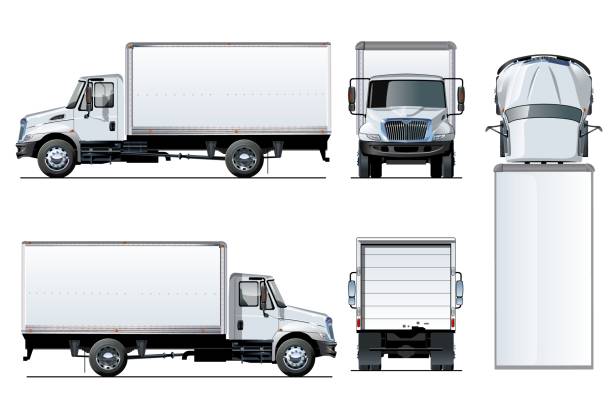 Vector truck template isolated on white Vector truck template isolated on white. Available EPS-10 separated by groups and layers with transparency effects for one-click repaint and clipping mask for branding back illustrations stock illustrations