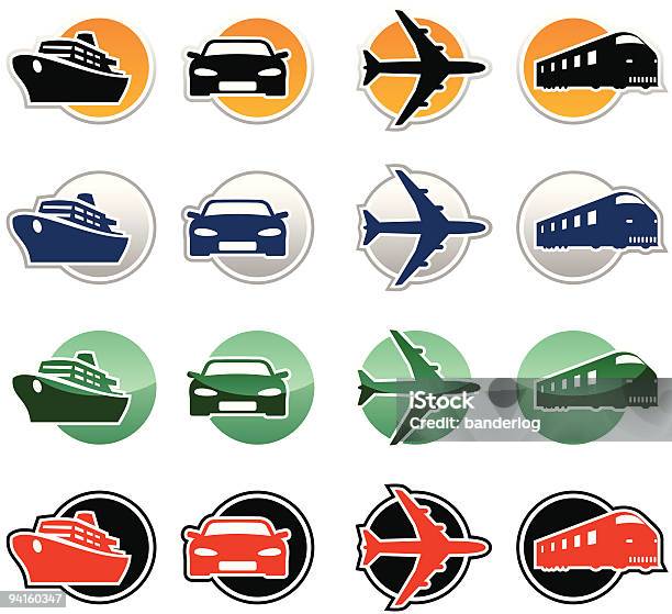 Ilustración de Iconos De Transporte y más Vectores Libres de Derechos de Amarillo - Color - Amarillo - Color, Avión, Azul