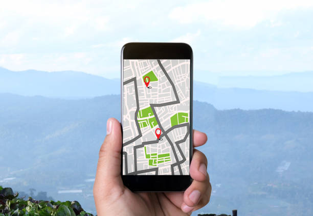 istock GPS Map to Route Destination network connection Location Street Map with GPS Icons  Navigation 941611892