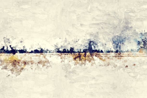 Abstract Colorful tree and landscape tree on watercolor painting background