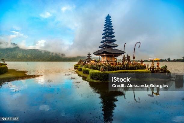 Pura Ulun Danu Beratan The Floating Temple In Bali At Sunset Stock Photo - Download Image Now