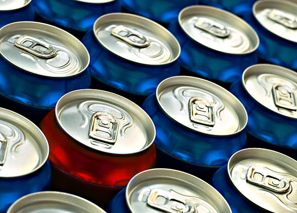 istock Red can standing out from the crowd of Blue cans 94162274