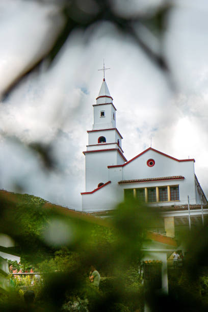 Bogota, Colombia - March 17, 2018: A shot of the Sanctuary of Monserrate, a catholic church that sits on the mountaintop monastery that overlooks the city of Bogota.