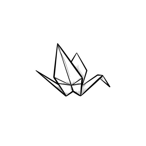 Origami crane hand drawn sketch icon Origami crane hand drawn outline doodle icon. Crane origami vector sketch illustration for print, web, mobile and infographics isolated on white background. origami cranes stock illustrations