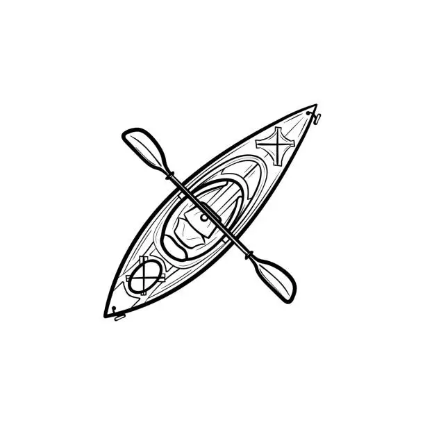 Vector illustration of Kayak with paddle hand drawn sketch icon