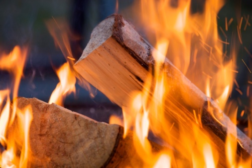 Burning firewood at campfire