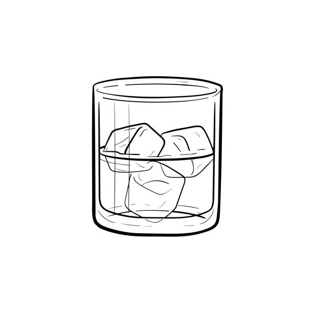 ilustrações de stock, clip art, desenhos animados e ícones de glass of water with ice cubes hand drawn icon - whisky ice cube glass alcohol