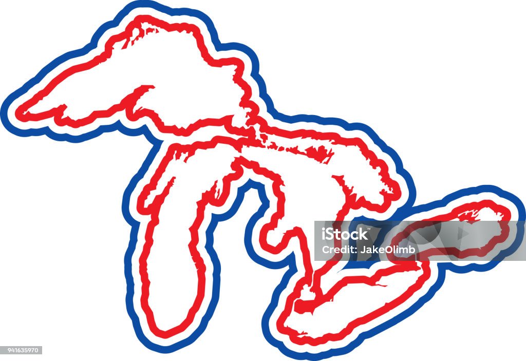 Great Lakes Outline Vector illustration of a red, white, and blue outlined Great Lakes icon. Great Lakes stock vector