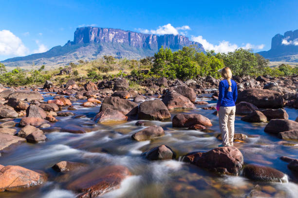 Woman during trekking in Mount Roraima Woman during trekking in Mount Roraima mount roraima south america stock pictures, royalty-free photos & images