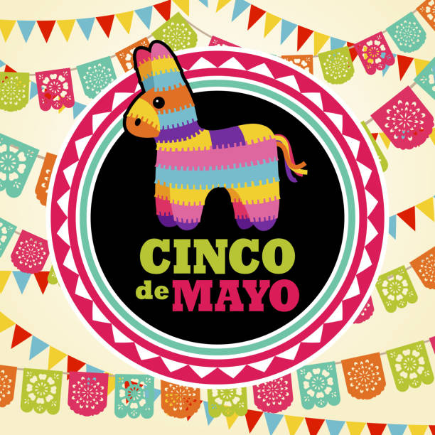 Pinata on Papel Picado Background Celebrate Cinco De Mayo with Mexican pinata on the colorful papel picado background papel picado illustrations stock illustrations