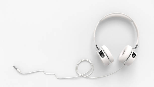 Headphone on paper white background with clipping path