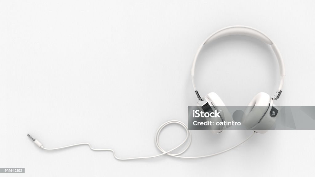 Headphone on paper white background with clipping path Headphone on paper white background with clipping path and copy space for your text. Headphones Stock Photo