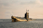Russian submarine that's just barely above the surface