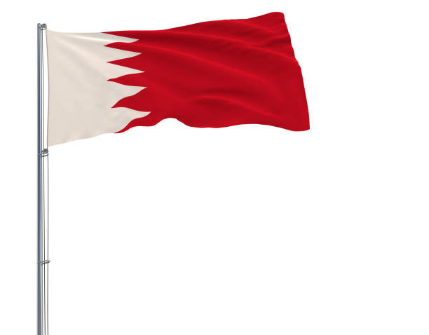 istock Isolate flag of Bahrain on a flagpole fluttering in the wind on a white background, 3d rendering. 941645940