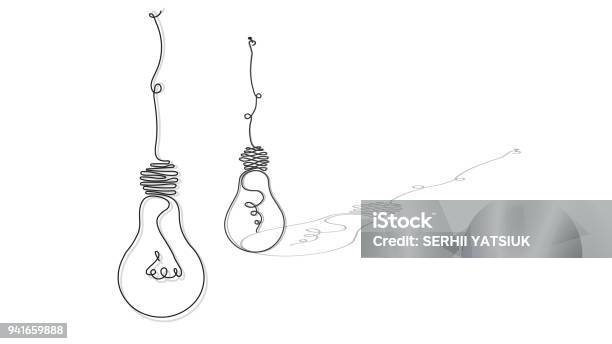 Light Bulbs In The Style Of A Soft Continuous Line In The Form Of Wire Stock Illustration - Download Image Now