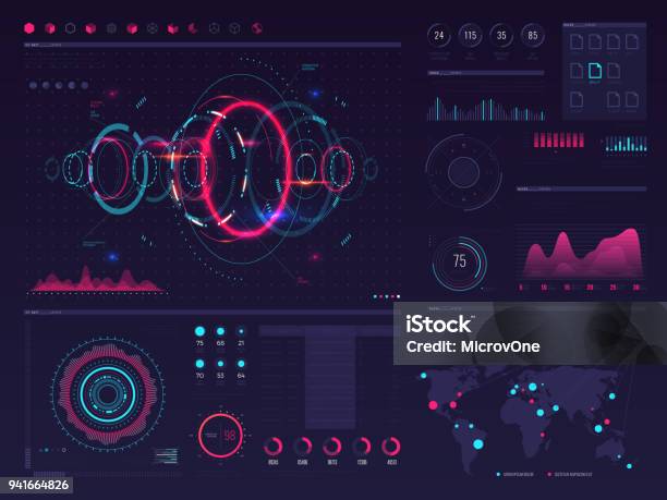 Écran Tactile Numérique Futuriste Hud Avec Graphique De Données Visuelles Panneaux Et Modèle De Graphique Vectoriel Infographique Vecteurs libres de droits et plus d'images vectorielles de Technologie