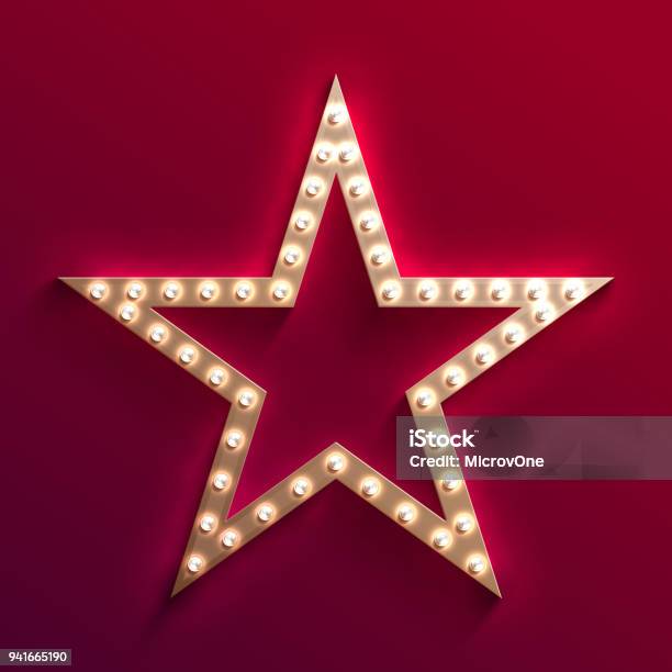 Hollywood Star De Cinéma Avec Ampoule Marquee Séquence Rétro Or Signe De Légère Vector Casino Vecteurs libres de droits et plus d'images vectorielles de Forme étoilée