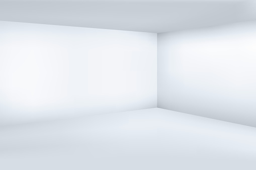 Empty white 3d modern room with space clean corner vector illustration. Space room interior, empty floor and wall