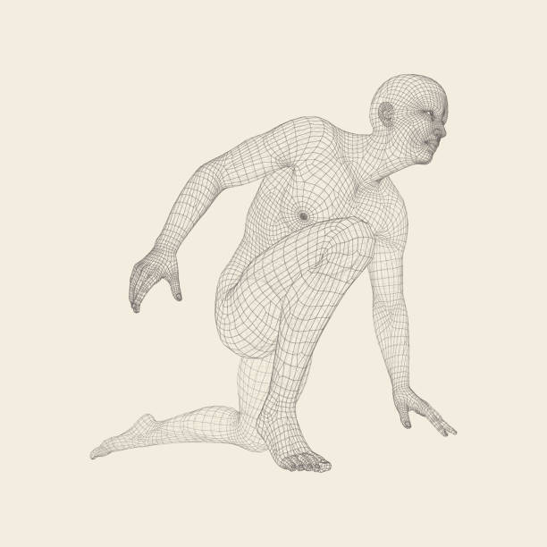 istock Athlete at Starting Position Ready to Start a Race. Runner Ready for Sports Exercise. Human Body Wire Model. Sport Symbol. 3d Vector Illustration. 941670170